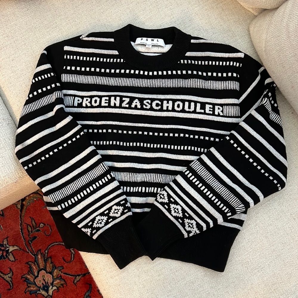 Proenza Schouler Black & White Logo Cropped Sweater